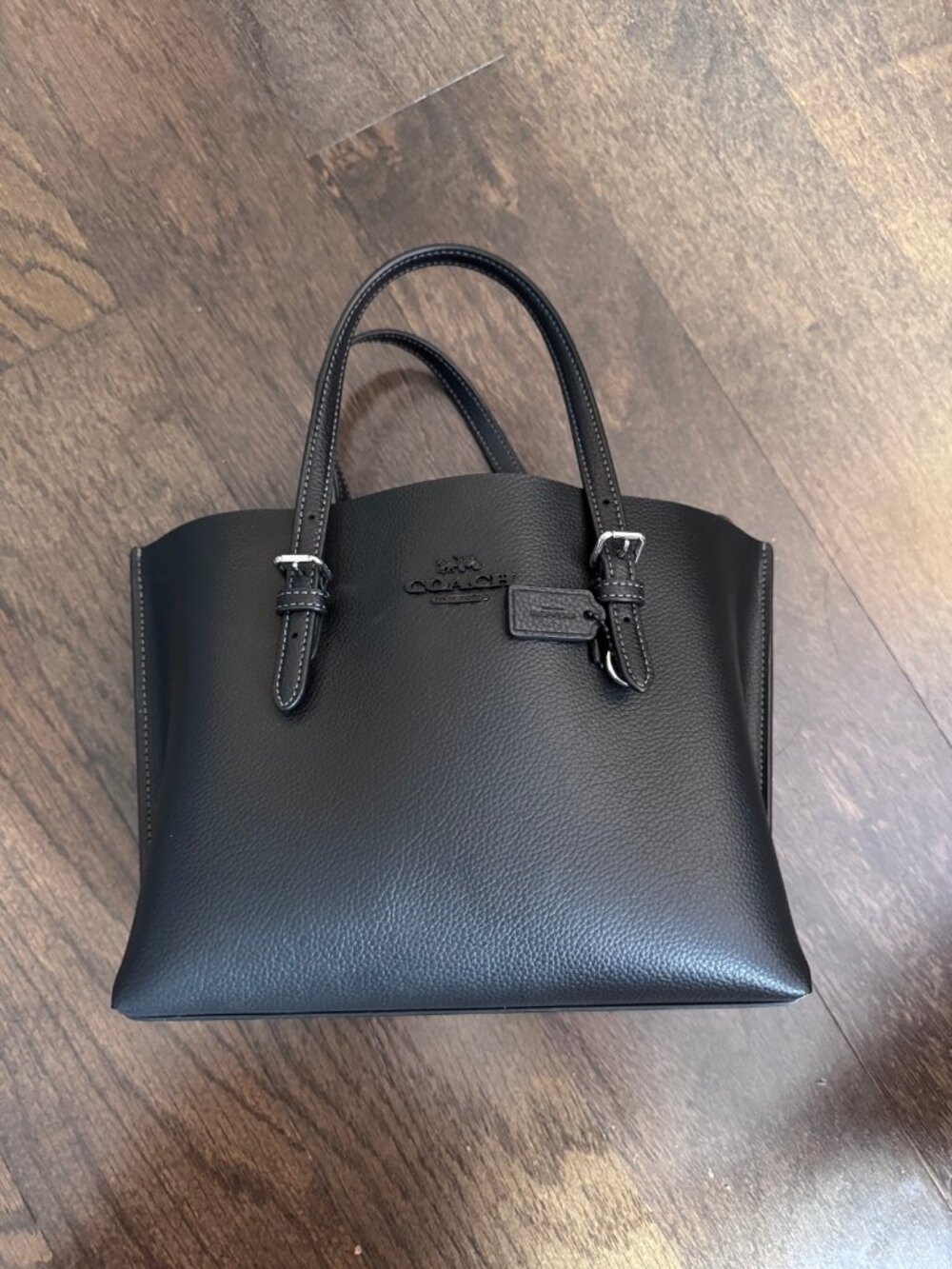 Coach Mollie Tote 25 Black Pebbled Leather Crossbody Tote Bag